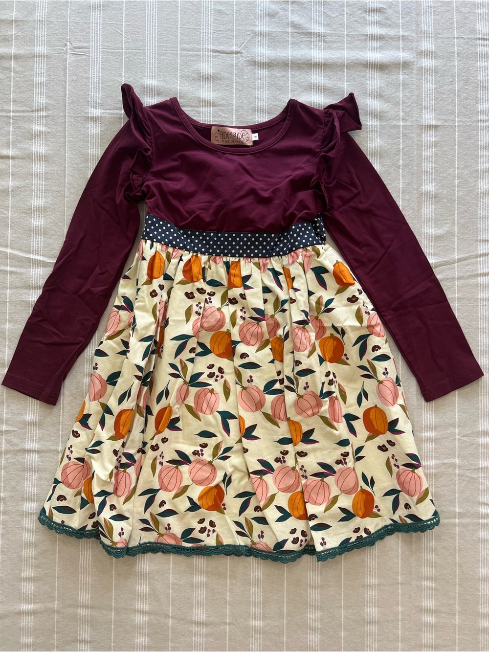 Adelaide Original Girls Burgundy & Cream Autumn Floral Long-Sleeve Dress